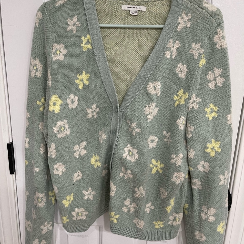 American Eagle Outfitters Mint Floral Cardigan